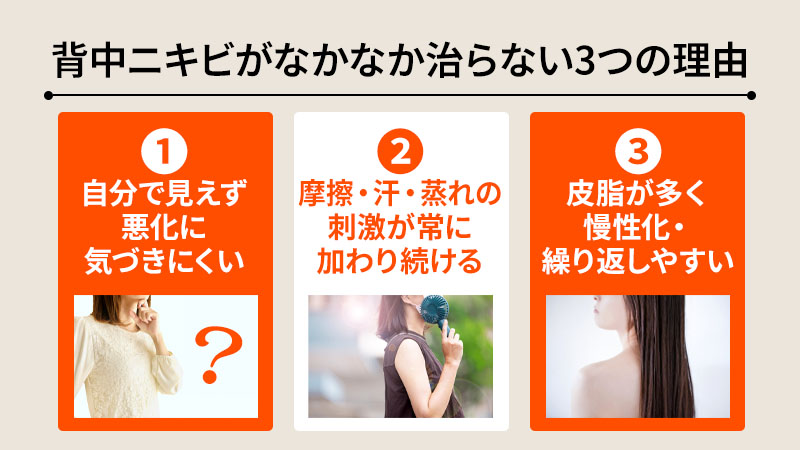 背中ニキビがなかなか治らない3つの理由